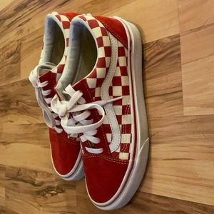 Red and White Checkered Vans - Woman Size 7